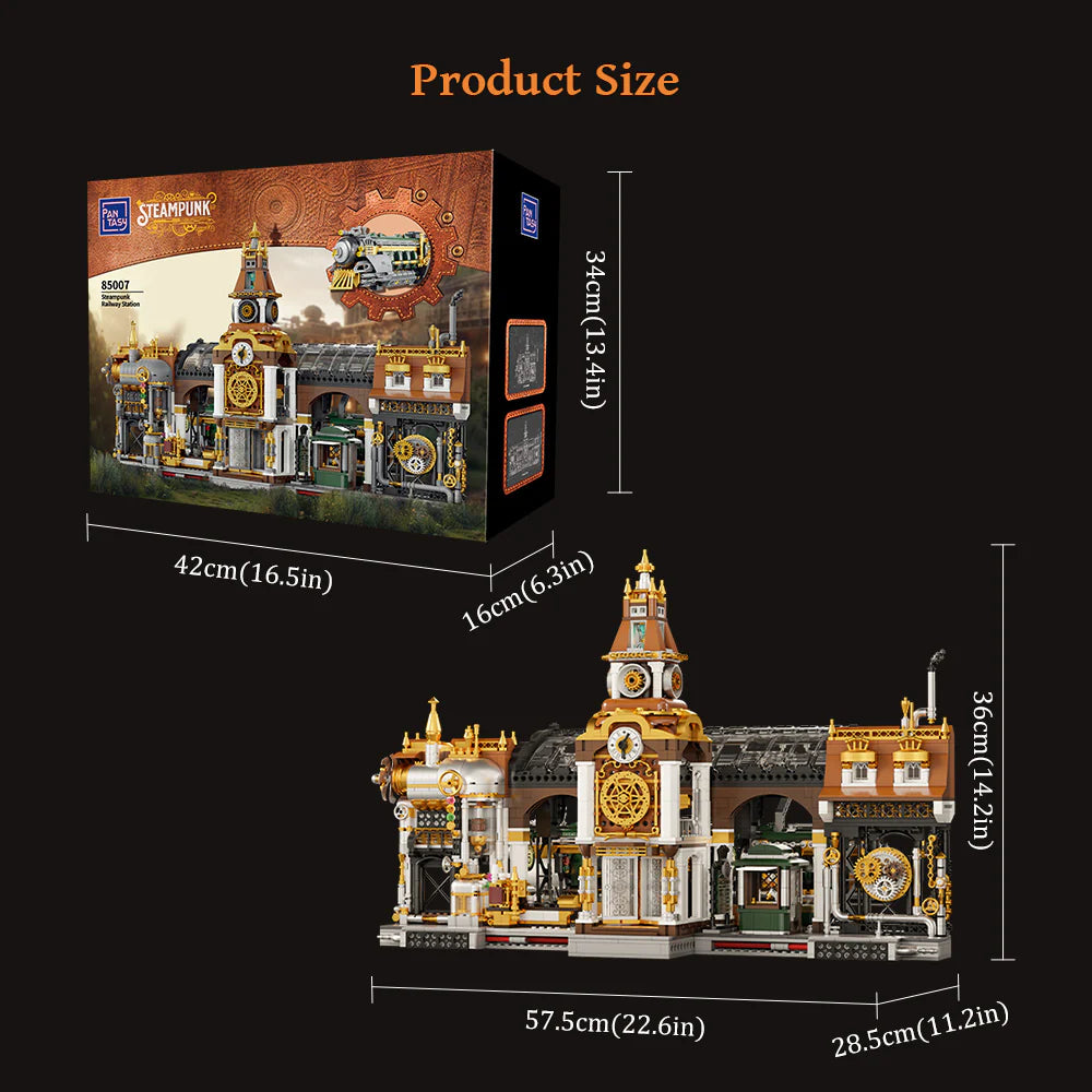 Pantasy Steampunk Series Railway Station 85007 | Collectible Building Set for Adults & Kids | Creative Architecture Display To