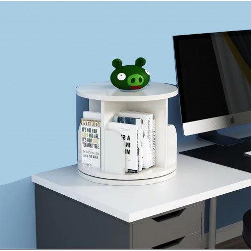 360°旋转可堆叠书架收纳架(白色)