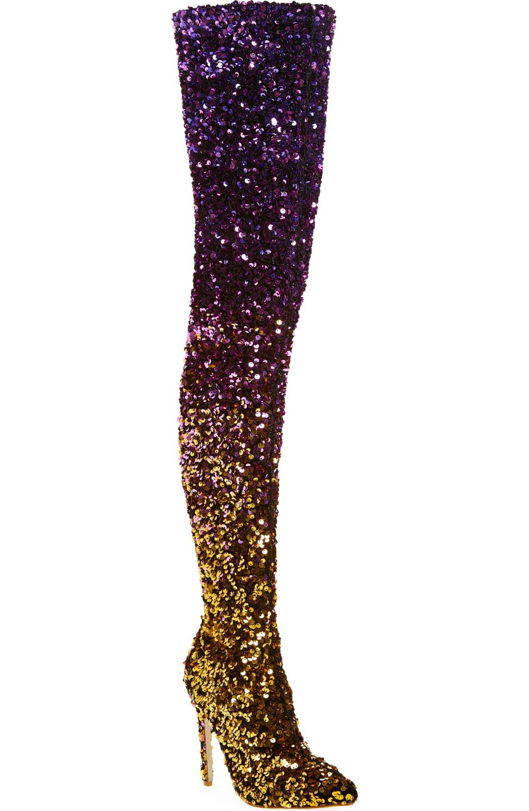 Women's Sequins Gradient Pointed Toe Thigh High Boots Sexy Stilettos Heel