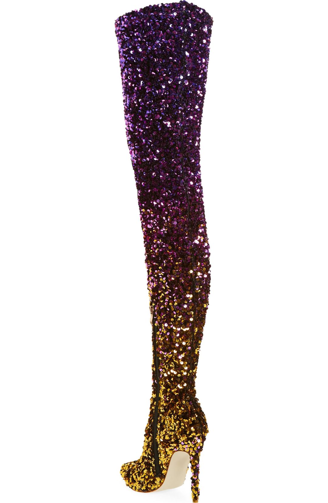 Women's Sequins Gradient Pointed Toe Thigh High Boots Sexy Stilettos Heel