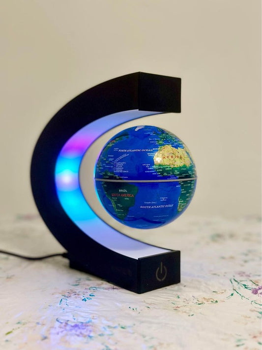 带 LED 灯的磁性漂浮地球仪,C 形反重力磁悬浮装饰,适用于办公桌、办公室、家居