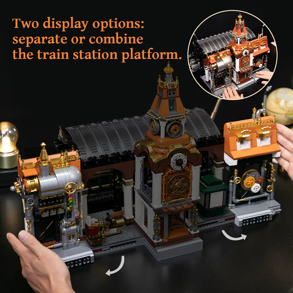 Pantasy Steampunk Series Railway Station 85007 | Collectible Building Set for Adults & Kids | Creative Architecture Display To