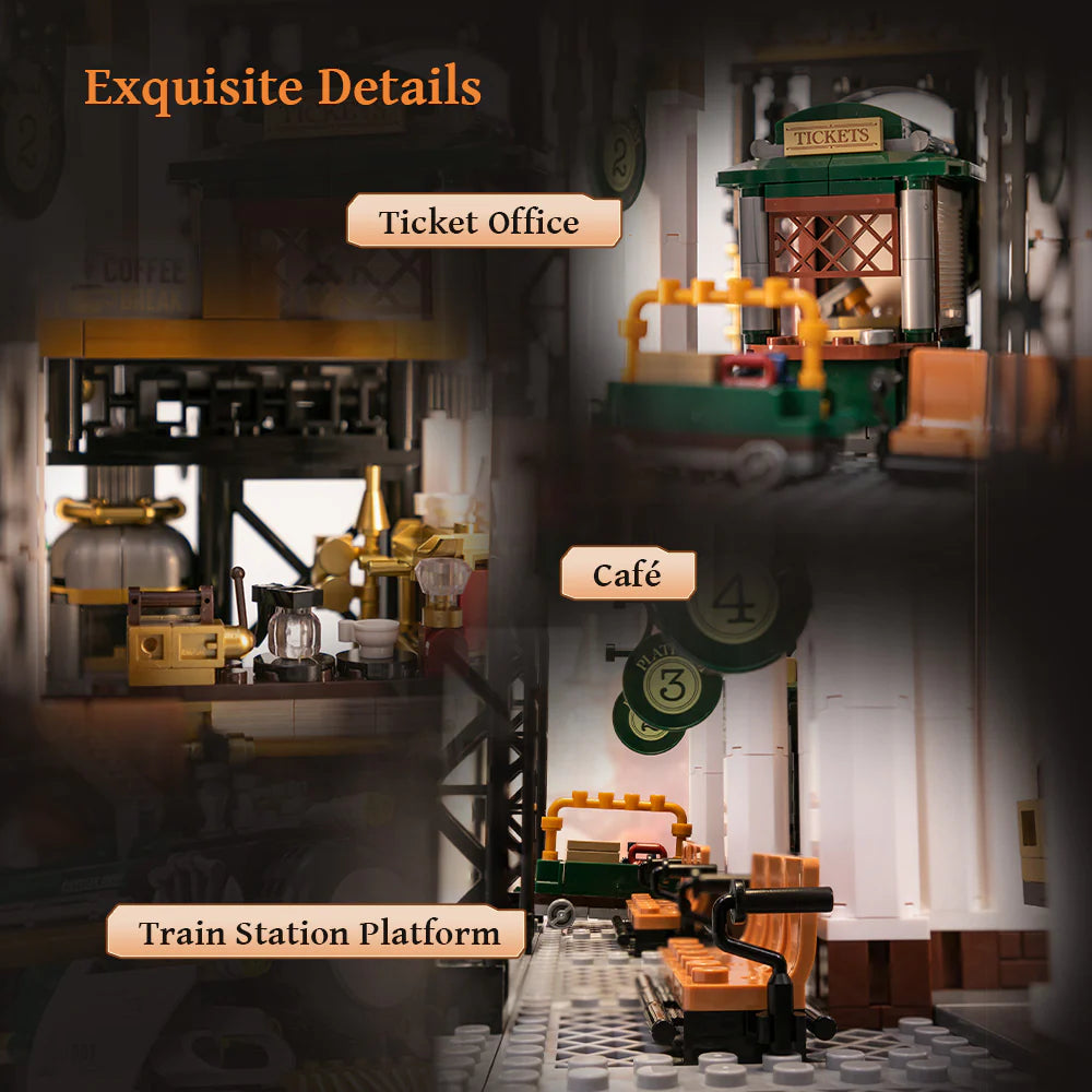 Pantasy Steampunk Series Railway Station 85007 | Collectible Building Set for Adults & Kids | Creative Architecture Display To