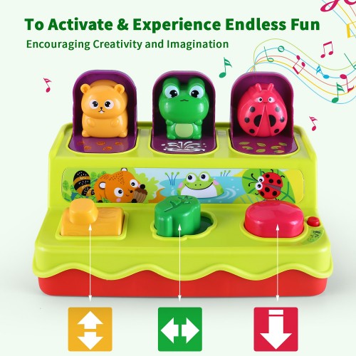 适合幼儿的互动弹出式动物玩具,带有音乐、动物声音、教育性 STEM 早期发展