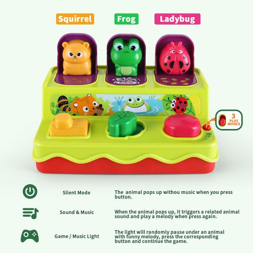 Interactive Pop Up Animals Toy for Toddlers with Music, Animal Sounds, Educational STEM Early Development