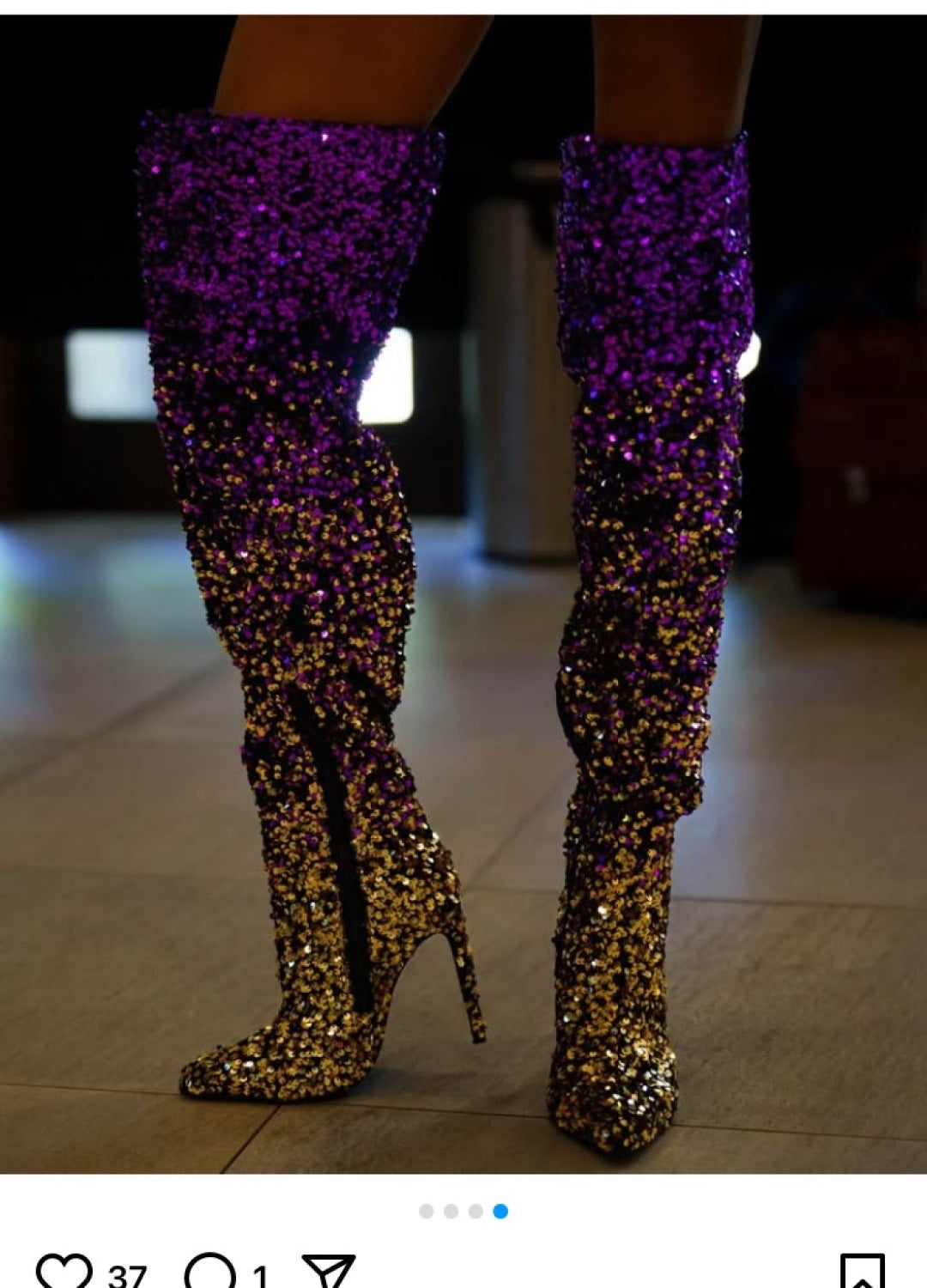 Women's Sequins Gradient Pointed Toe Thigh High Boots Sexy Stilettos Heel