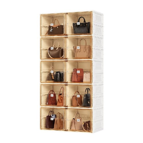 ANTBOX Portable Shoe Box, Foldable Storage Organizer with Magnetic Doors, 5 Layers, 10 Grids for Shoes, Boots, Bags