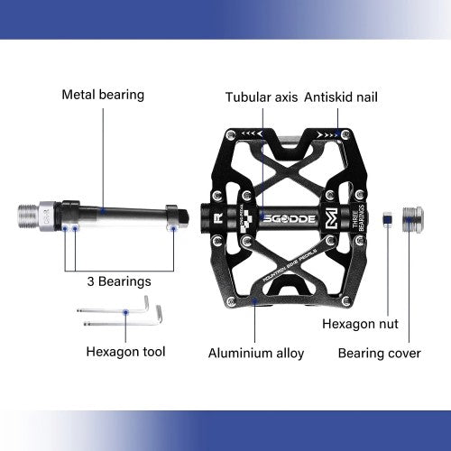 SGODDE Mountain Bike Pedals, Aluminum Alloy 9/16 inch Flat Pedals with 3 Bearings for Bikes, Universal Fit (Black) - X002WSL3JB