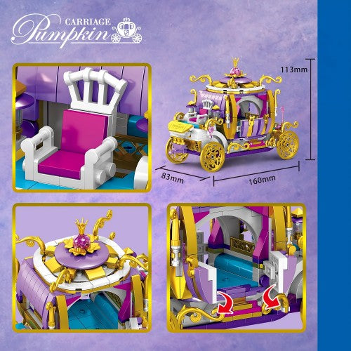 625 块积木,DIY 公主南瓜马车积木玩具套装,适合 6 岁以上女孩和儿童