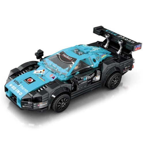 Car Building Blocks Set, 1:18 Scale Sports Car Model with Pull Back Motor