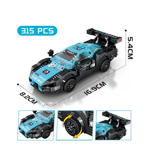 Car Building Blocks Set, 1:18 Scale Sports Car Model with Pull Back Motor