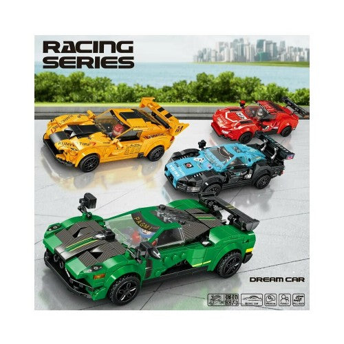 汽车积木套装,1:18 比例跑车模型,带回力马达