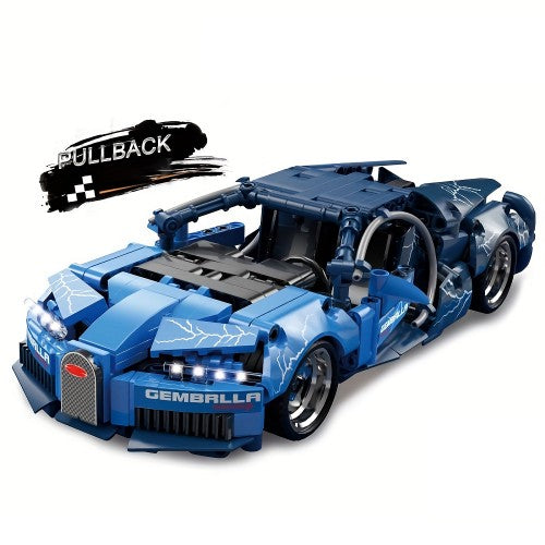 Car Building Blocks Set, 1:18 Scale Sports Car Model with Pull Back Motor