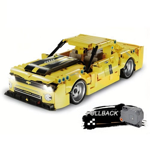 Car Building Blocks Set, 1:18 Scale Sports Car Model with Pull Back Motor
