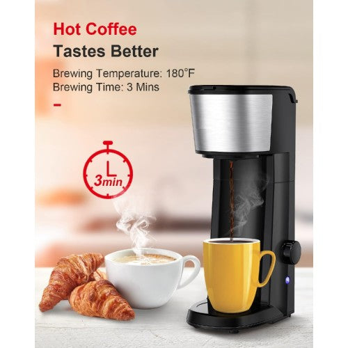 BONSEN KITCHEN 单杯咖啡机,14 盎司紧凑型咖啡机,带自动关闭功能,可重复使用过滤器,适用于研磨咖啡,家庭、厨房、旅行