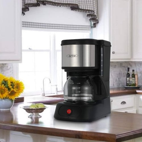 5 杯咖啡机,滴滤咖啡机,带玻璃咖啡壶,可重复使用过滤器