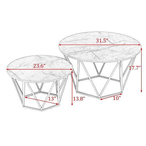 Set of 2 Coffee Table Set, Modern Faux Marble Coffee Table and End Table for Home, Living Room (Grey-Gold) - GilesCoffeeTableGY&G-FWS
