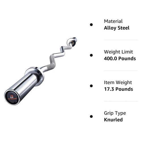 Olympic Curl Bar, 47 inch EZ Curl Barbell, 400 LB Weight Capacity Lifting Bar for Strength Training, Biceps Curl and Triceps Extensions