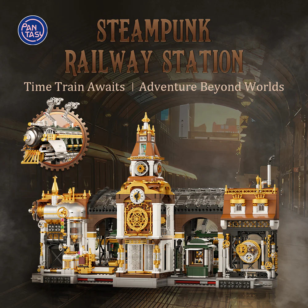 Pantasy Steampunk Series Railway Station 85007 | Collectible Building Set for Adults & Kids | Creative Architecture Display To