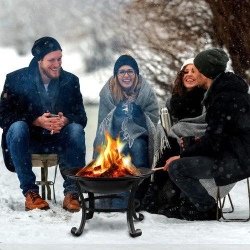 KingSo 22" Steel Outdoor Wood Burning Fire Pit BBQ Grill Steel Bowl with Round Mesh Spark Screen Cover