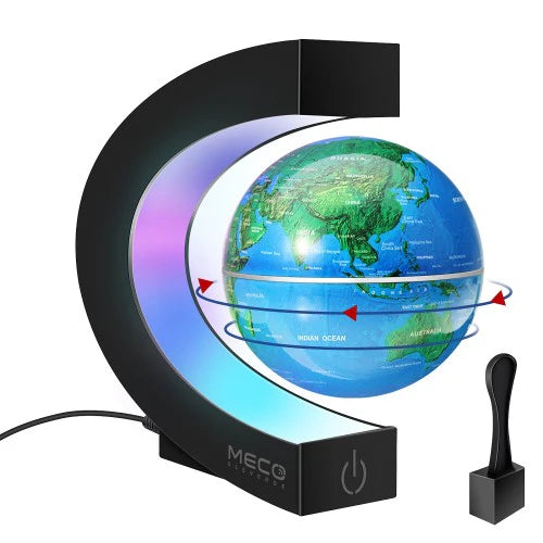 带 LED 灯的磁性漂浮地球仪,C 形反重力磁悬浮装饰,适用于办公桌、办公室、家居
