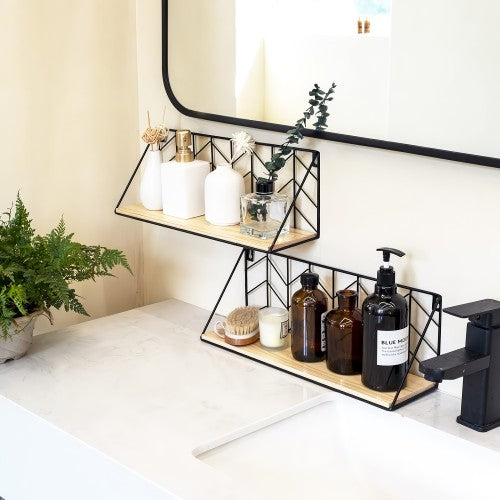 Metal Floating Shelves, Wall Mounted Display Shelves with Rustic Arrow Design for Home, Bedroom, Living Room, Office (2 Pack)