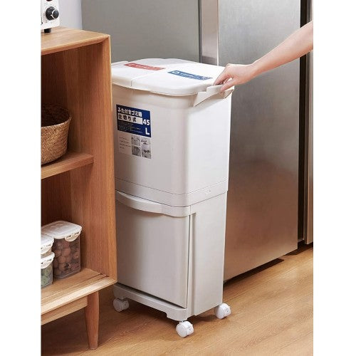 40L Double Layer Trash Bin, Multi-Layer Classification Storage Bin with Step-Pedal, Rolling Wheels for Home, Kitchen, Recycling - YM-608