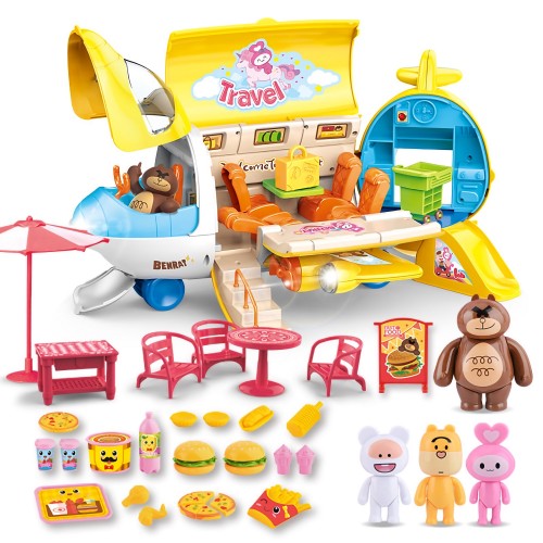 Boss Bear 飞机角色扮演套装,1:12 儿童团体旅行飞机游戏屋玩具套装