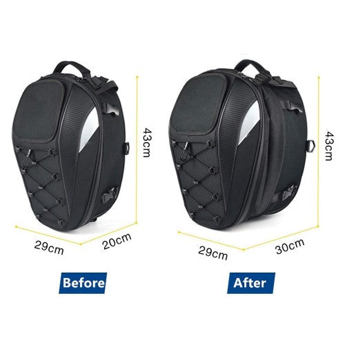 Helmet Bag, Waterproof Motorcycle Tail Bag Backpack with Waterproof Cover, Extra Cargo Net (Black)