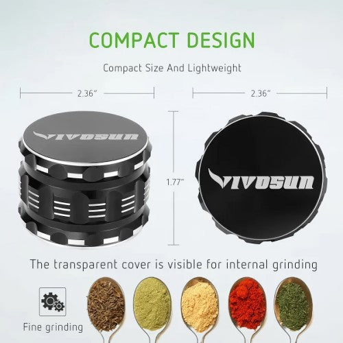 VIVOSUN 2.5" inch Herb Grinder, 4-Layer Aluminum Spice Grinder with Magnetic Lid, Mesh Screen for Home, Kitchen, Spices, Herbs - 03
