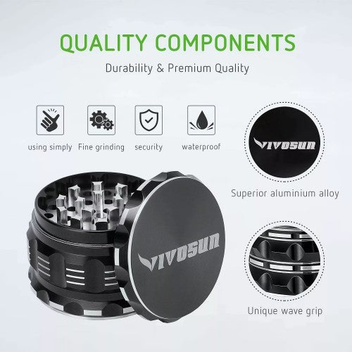 VIVOSUN 2.5" inch Herb Grinder, 4-Layer Aluminum Spice Grinder with Magnetic Lid, Mesh Screen for Home, Kitchen, Spices, Herbs - 03