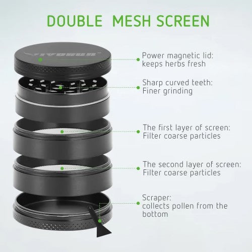 VIVOSUN 2.5" inch Herb Grinder, 5-Layer Aluminum Spice Grinder with Magnetic Lid, Mesh Screen for Home, Kitchen, Spices, Herbs (Black) - X002K6GGW9