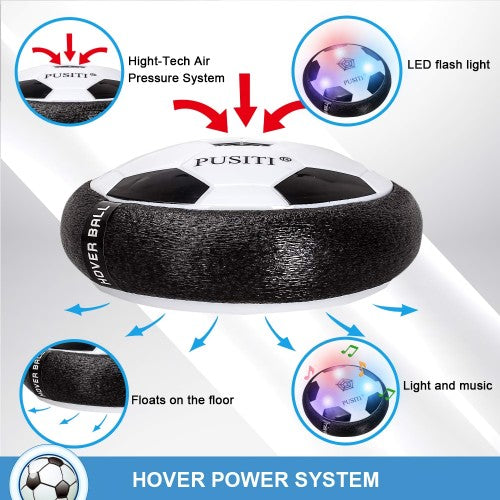 悬浮足球套装,配有 2 个球门、泡沫保险杠空气球(带 LED 灯)、儿童音乐、室内、室外