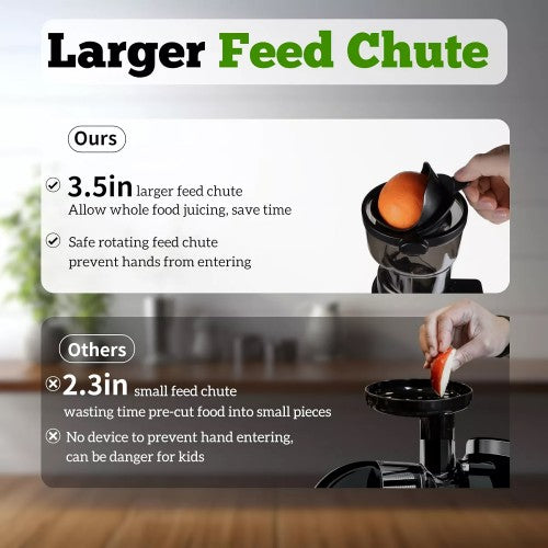 OHTE Slow Masticating Juicer, 250W Stainless Steel Slow Cold Press Juicer Machine with 100mm Large Feed Chute for Vegetables and Fruit - OHCL2023S