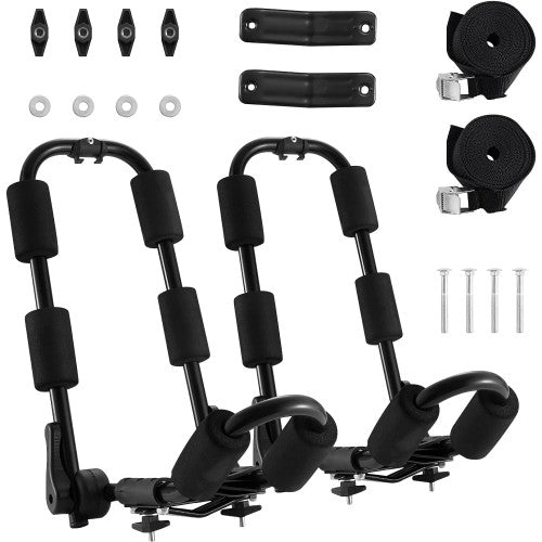 Kayak Roof Rack Set, 2 Foldable J-Bar Roof Carrier for Kayaks, Canoes, Surfboards on Crossbar of Cars, SUVs