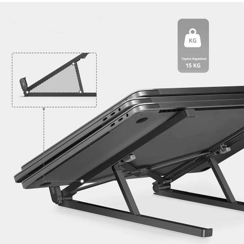 Aluminum Laptop Stand, Foldable Portable Notebook Stand with Adjustable Height, Ventilated Cooling for Laptops, Tablets