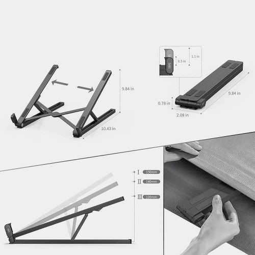 Aluminum Laptop Stand, Foldable Portable Notebook Stand with Adjustable Height, Ventilated Cooling for Laptops, Tablets