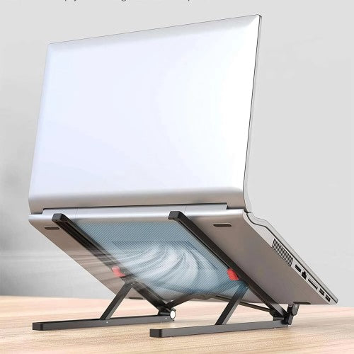 Aluminum Laptop Stand, Foldable Portable Notebook Stand with Adjustable Height, Ventilated Cooling for Laptops, Tablets