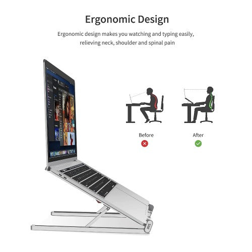 Aluminum Laptop Stand, Foldable Portable Notebook Stand with Adjustable Height, Ventilated Cooling for Laptops, Tablets
