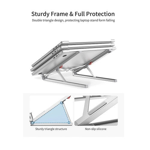 Aluminum Laptop Stand, Foldable Portable Notebook Stand with Adjustable Height, Ventilated Cooling for Laptops, Tablets