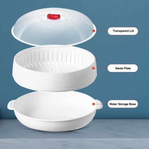Microwave Oven Steamer Food Container with Lid Plastic Cookware for Steamed Buns