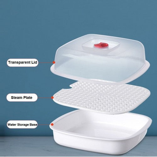 Microwave Oven Steamer Food Container with Lid Plastic Cookware for Steamed Buns