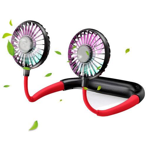 便携式颈扇可充电 USB 免提风扇,带 3 级气流,7 个 LED 灯,适用于家庭办公室旅行室内室外