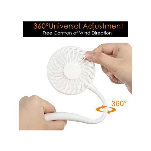 便携式颈扇可充电 USB 免提风扇,带 3 级气流,7 个 LED 灯,适用于家庭办公室旅行室内室外