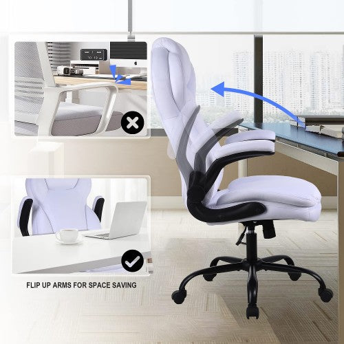 Ergonomic Office Chair, Adjustable Swivel Chair with PU Leather, High-Back Lumbar Support, Flip-Up Armrests for Home, Office