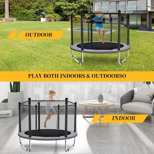 Trampoline For Kids, 5 FT Hexagon Trampoline with Net Enclosure for Indoor/ Outdoor (Grey)
