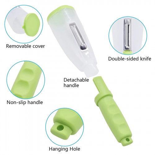 厨房多功能蔬菜水果削皮器带储物容器,防滑手柄