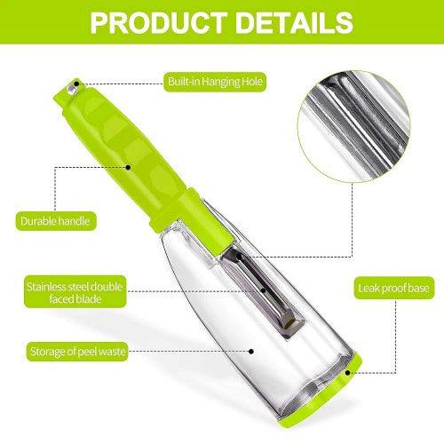 厨房多功能蔬菜水果削皮器带储物容器,防滑手柄