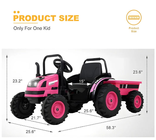 2025 HL338 6V Kids Electric Ride On Tractor with Detachable Wagon Pink