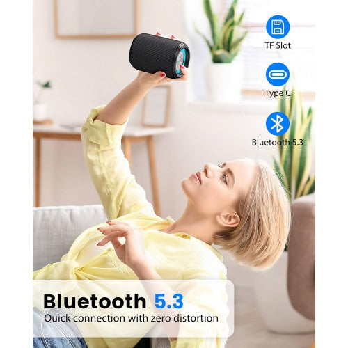 F20 RGB LED Wireless Speaker, Portable Blueooth Speaker with TWS, IPX5 Waterproof, LED Lights, TF Card Slot for Home, Travel, Parties, Beach (Black)